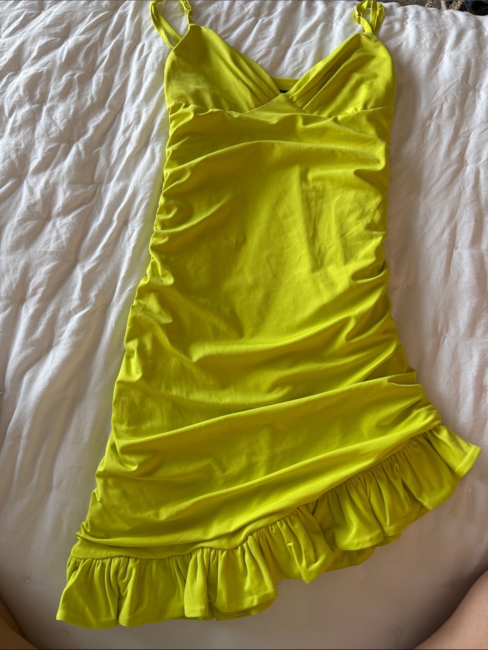Lime Green Mini Dress with Ruffle Hem